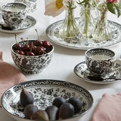 Burleigh Pottery Black Regal Peacock Teacup & Saucer- Burleigh Pottery|Teacups & Saucers