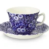 Burleigh Pottery Blue Calico Teacup & Saucer- Burleigh Pottery|Teacups & Saucers