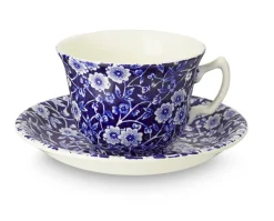 Burleigh Pottery Blue Calico Teacup & Saucer- Burleigh Pottery|Teacups & Saucers