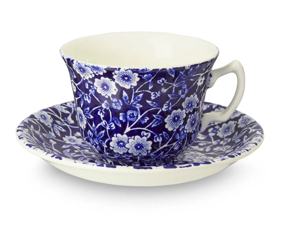 Burleigh Pottery Blue Calico Teacup & Saucer- Burleigh Pottery|Teacups & Saucers