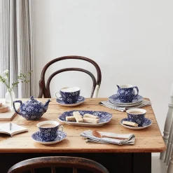 Burleigh Pottery Blue Calico Teacup & Saucer- Burleigh Pottery|Teacups & Saucers