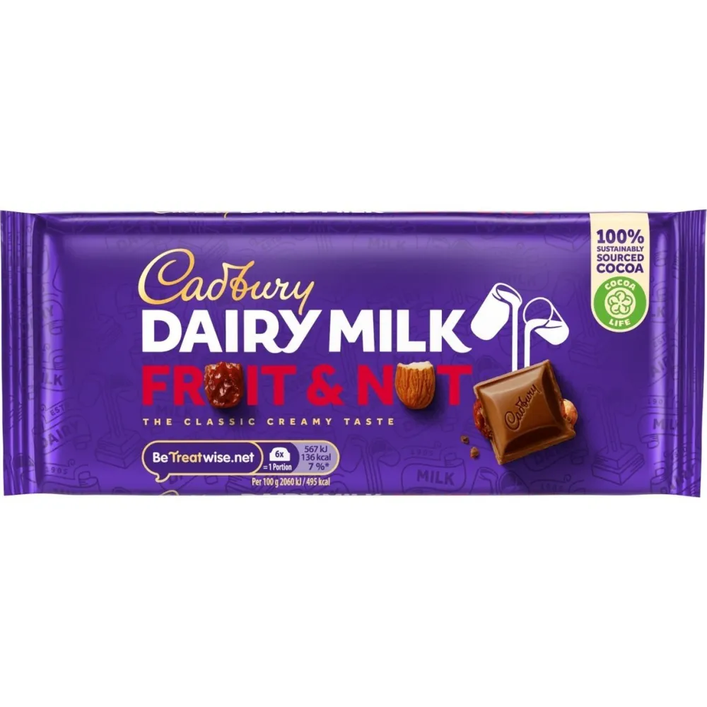 Cadbury Dairy Milk Fruit & Nut Bar 110g- British Chocolate