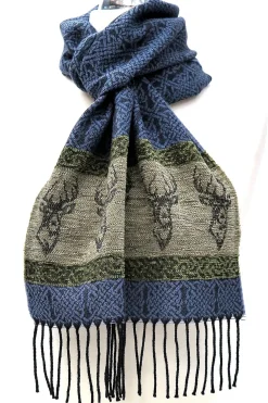 Calzeat of Scotland Celtic Alba Highland Stag Blue Jacquard Scarf- Scarves & Wraps
