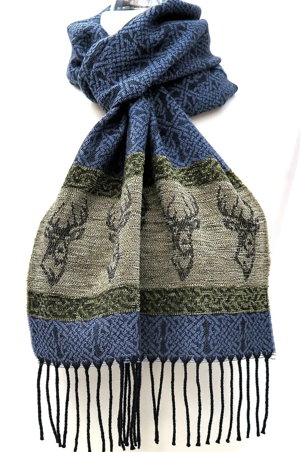 Calzeat of Scotland Celtic Alba Highland Stag Blue Jacquard Scarf- Scarves & Wraps