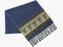 Calzeat of Scotland Celtic Alba Highland Stag Blue Jacquard Scarf- Scarves & Wraps