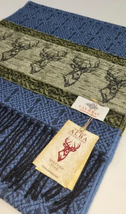Calzeat of Scotland Celtic Alba Highland Stag Blue Jacquard Scarf- Scarves & Wraps