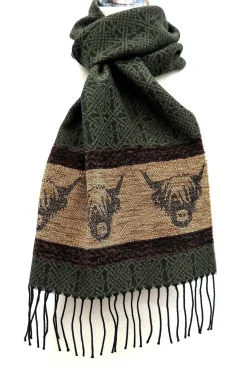 Calzeat of Scotland Celtic Alba Highland Cow Loden Jacquard Scarf- Scarves & Wraps