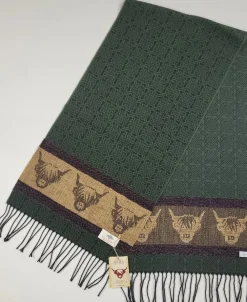 Calzeat of Scotland Celtic Alba Highland Cow Loden Jacquard Scarf- Scarves & Wraps