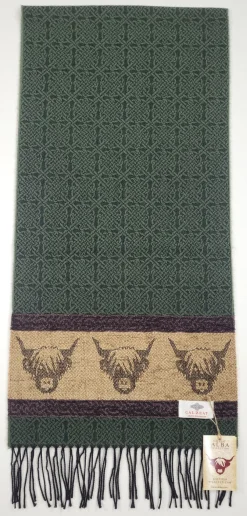Calzeat of Scotland Celtic Alba Highland Cow Loden Jacquard Scarf- Scarves & Wraps