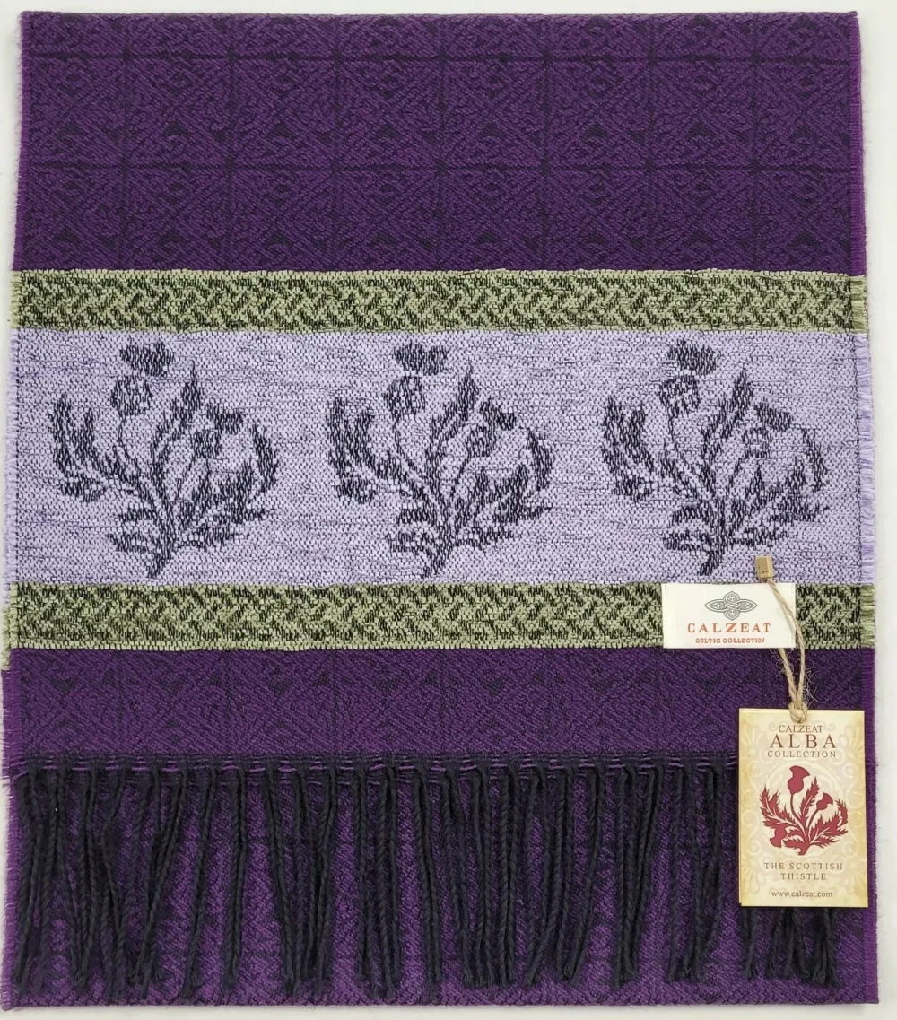 Calzeat of Scotland Celtic Alba Thistle Purple Jacquard Scarf- Scarves & Wraps