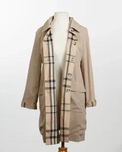 Camel & Plaid Rain Trench Coat with Detachable Hood- Rainwear & Umbrellas
