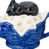 Carters of Suffolk Black Cat on Blue Basket Teapot- Teapots