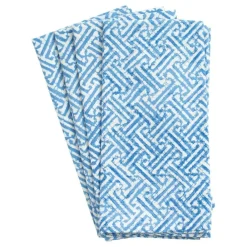 Caspari Fretwork Blue Cotton Napkin Set- Cotton Napkins