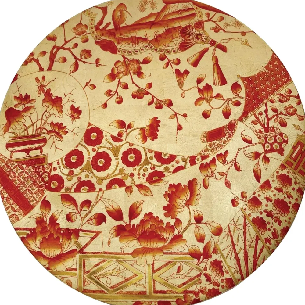 Caspari Gilded Porcelain Coral Gold Round Lacquer Placemat- Trays