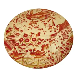 Caspari Gilded Porcelain Coral Gold Round Lacquer Placemat- Trays