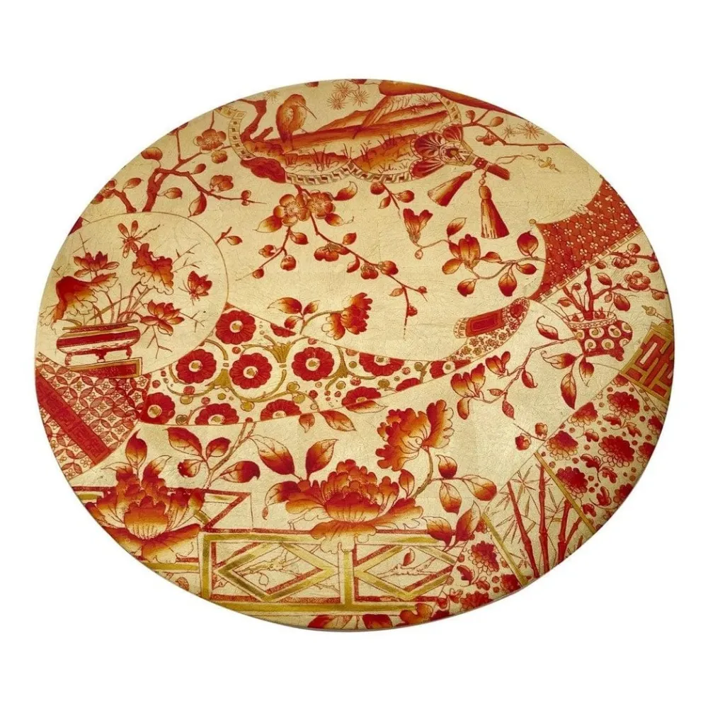 Caspari Gilded Porcelain Coral Gold Round Lacquer Placemat- Trays