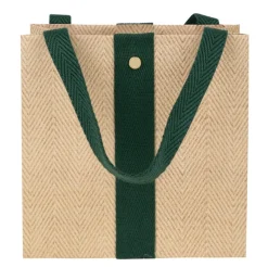 Caspari Jute And Twill Natural/Hunter Small Gift Bag- Gift Bags