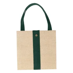 Caspari Jute And Twill Natural/Hunter Small Gift Bag- Gift Bags
