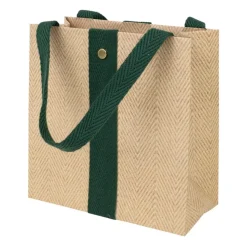 Caspari Jute And Twill Natural/Hunter Small Gift Bag- Gift Bags