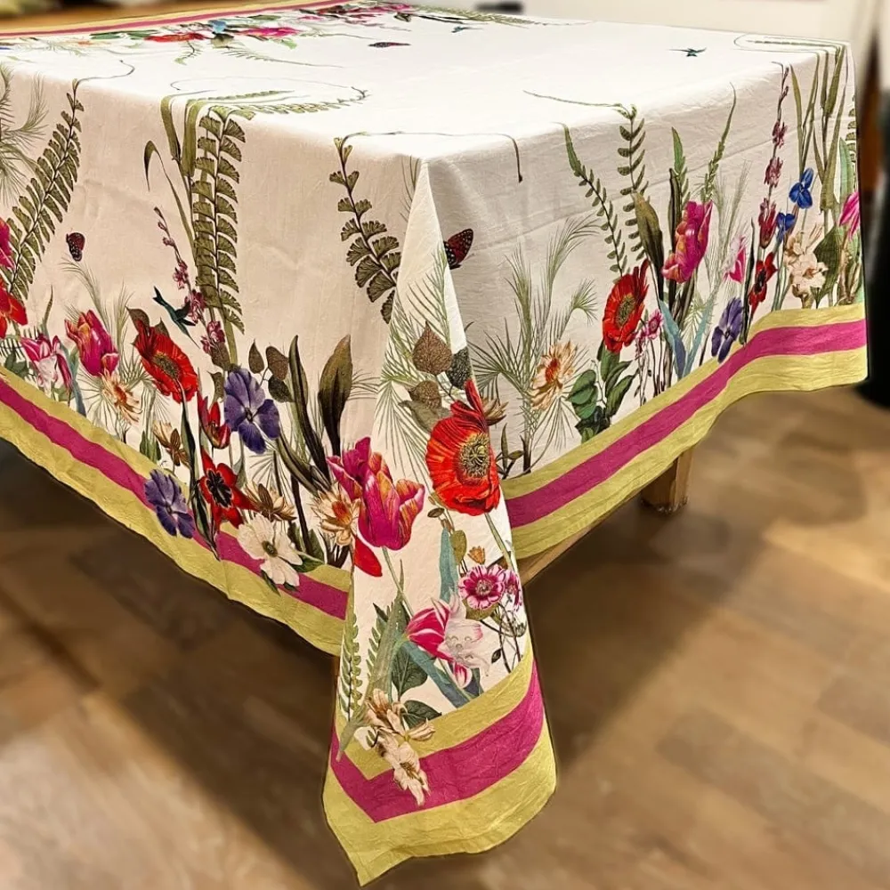 Caspari La Dolce Vita Cloth Tablecover in Sage & Lavender- Tablecloths