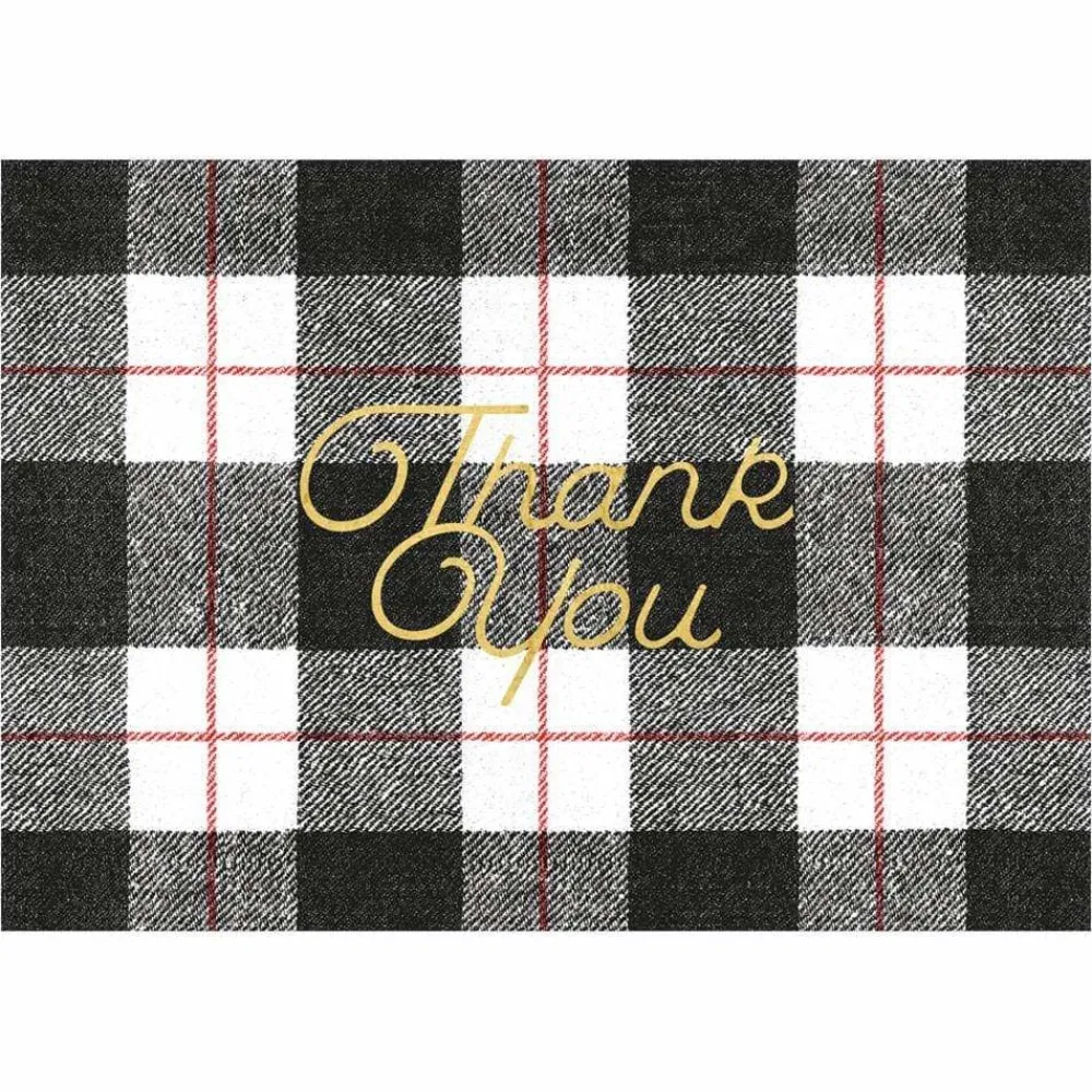 Caspari Plaid Check Foil Thank You Notes- Boxed Cards