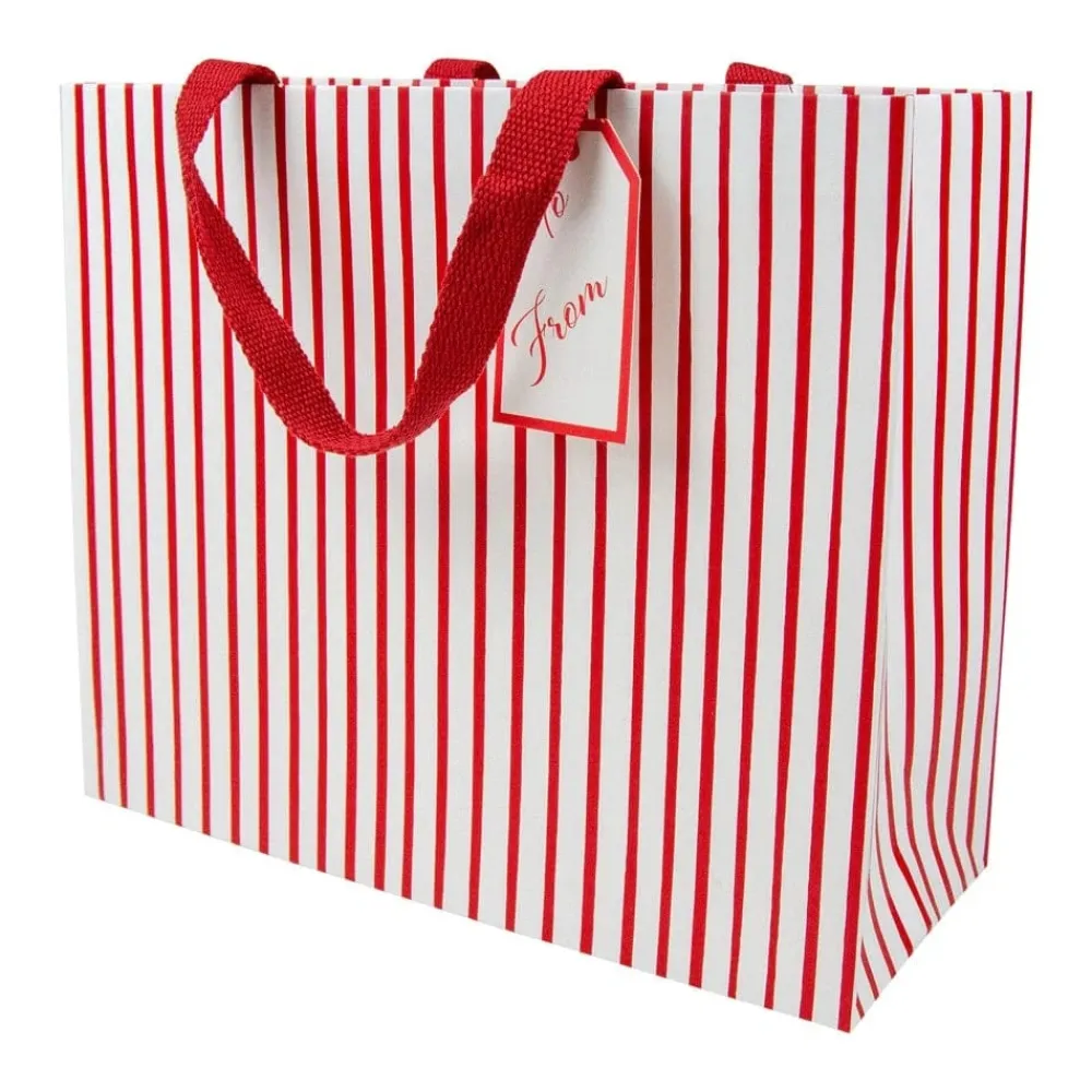 Caspari Stripes For Days Red/White Medium Gift Bag- Gift Bags