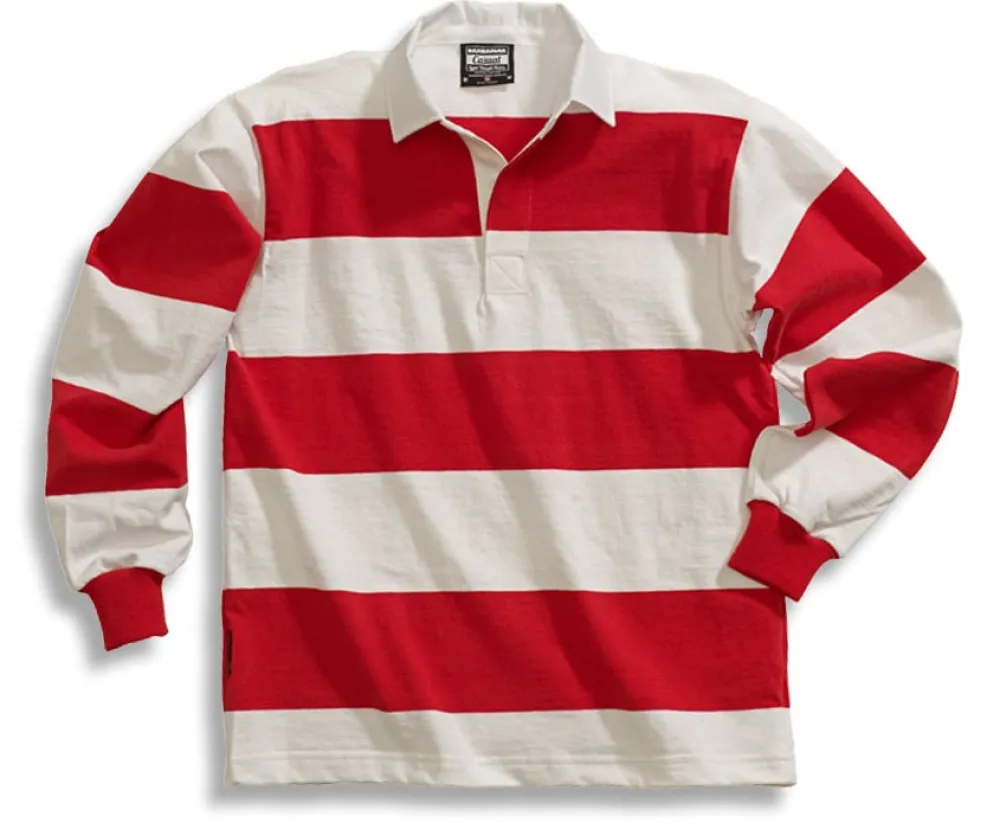 Classic 4 Inch White/Red Rugby Shirt- Shirts & Sweaters