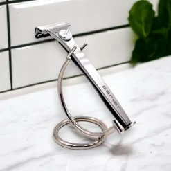 Curved Chrome Razor Stand for Safety Razors- Blades & Shave Accessories