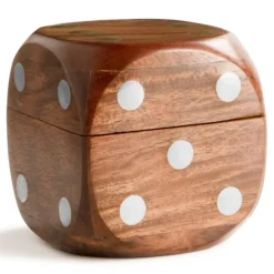 Dice Box with 5 Dice, Silver Pips- Games & Puzzles