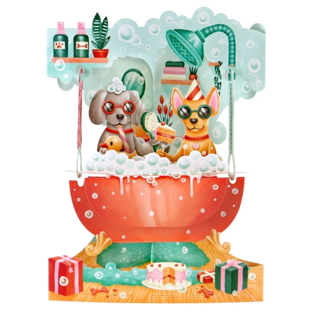 Doggy Bath Time Swing Card- Greeting Cards