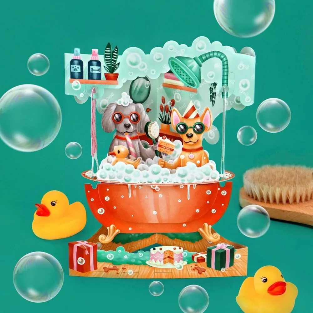 Doggy Bath Time Swing Card- Greeting Cards