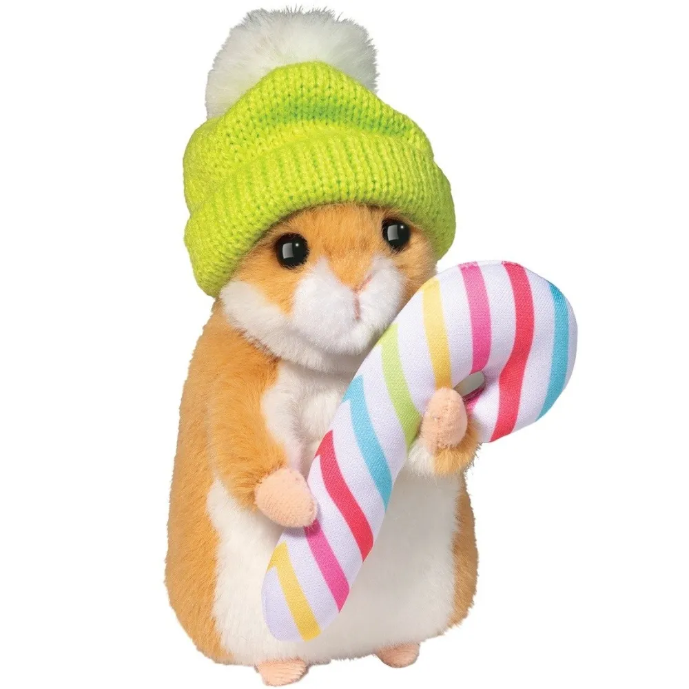 Douglas Toys Hamster with Winter Hat & Candy Cane- Soft Toys|Toys