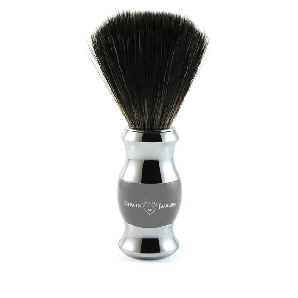 Edwin Jagger Grey & Chrome Shaving Brush (Black Synthetic)- Shaving Brushes