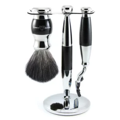 Edwin Jagger Mach 3 Shaving Set (Black Synthetic)- Shaving Sets