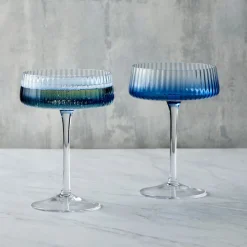 Empire Blue Champagne Coupe Pair- Glasses & Steins