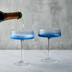 Empire Blue Champagne Coupe Pair- Glasses & Steins