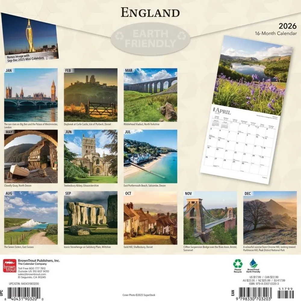 England 2026 Square Wall Calendar- Calendars