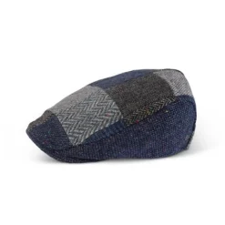 Fia Tailored Grey & Blue Patchwork Cap- Hats