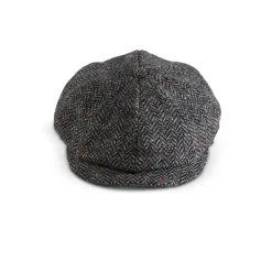 Fia Wide Grey Herringbone 8 Panel Cap- Hats
