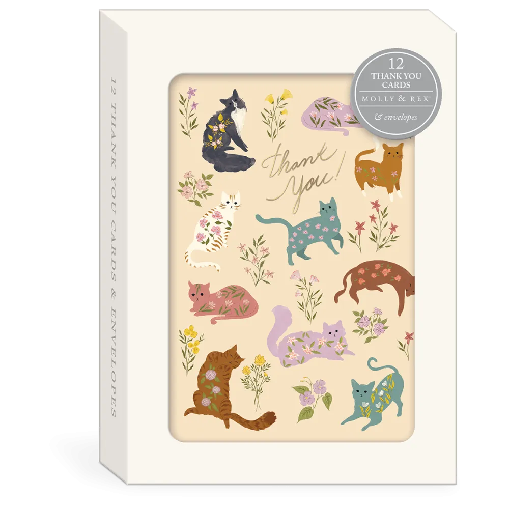 Flower Pets Cats Thank You Note Cards- Boxed Cards