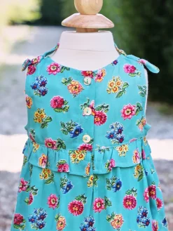 Flower Toss Turquoise Baby Bubble (12M-18M)- Childrenswear