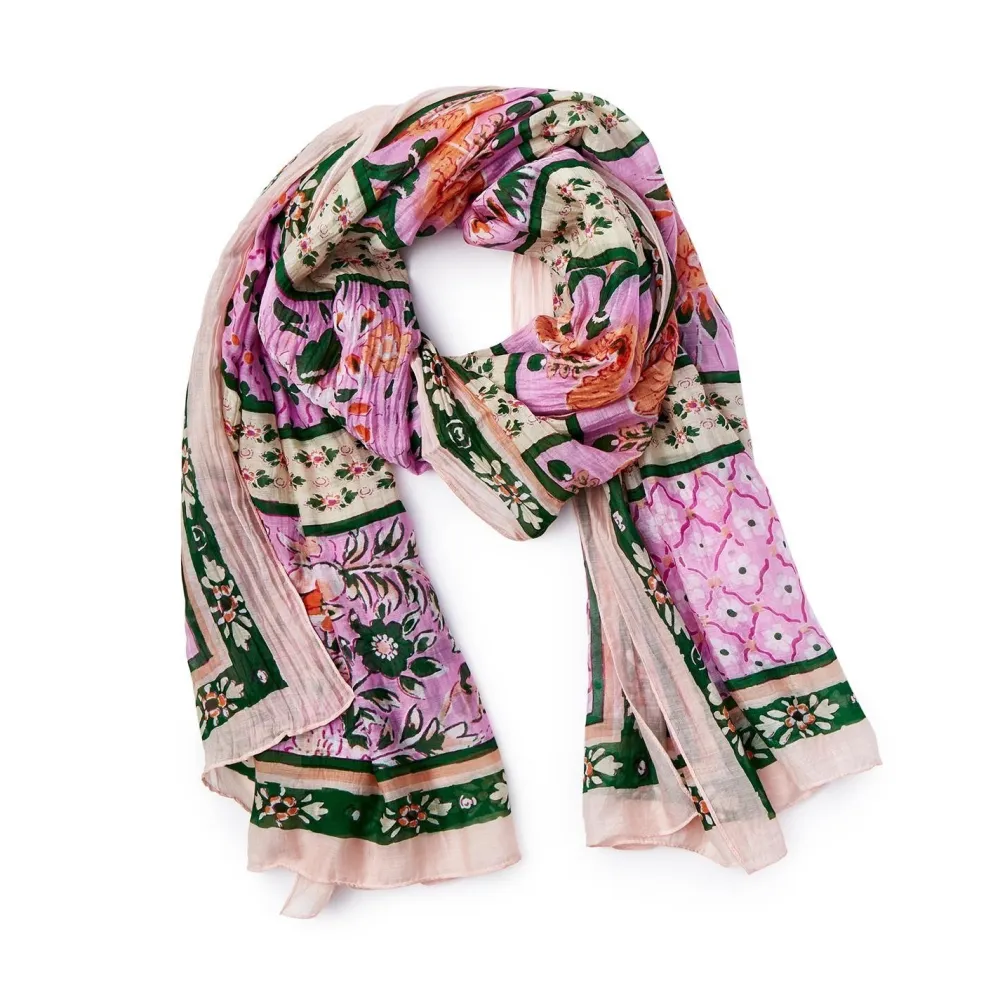 Folk Flowers Pink Scarf- Scarves & Wraps