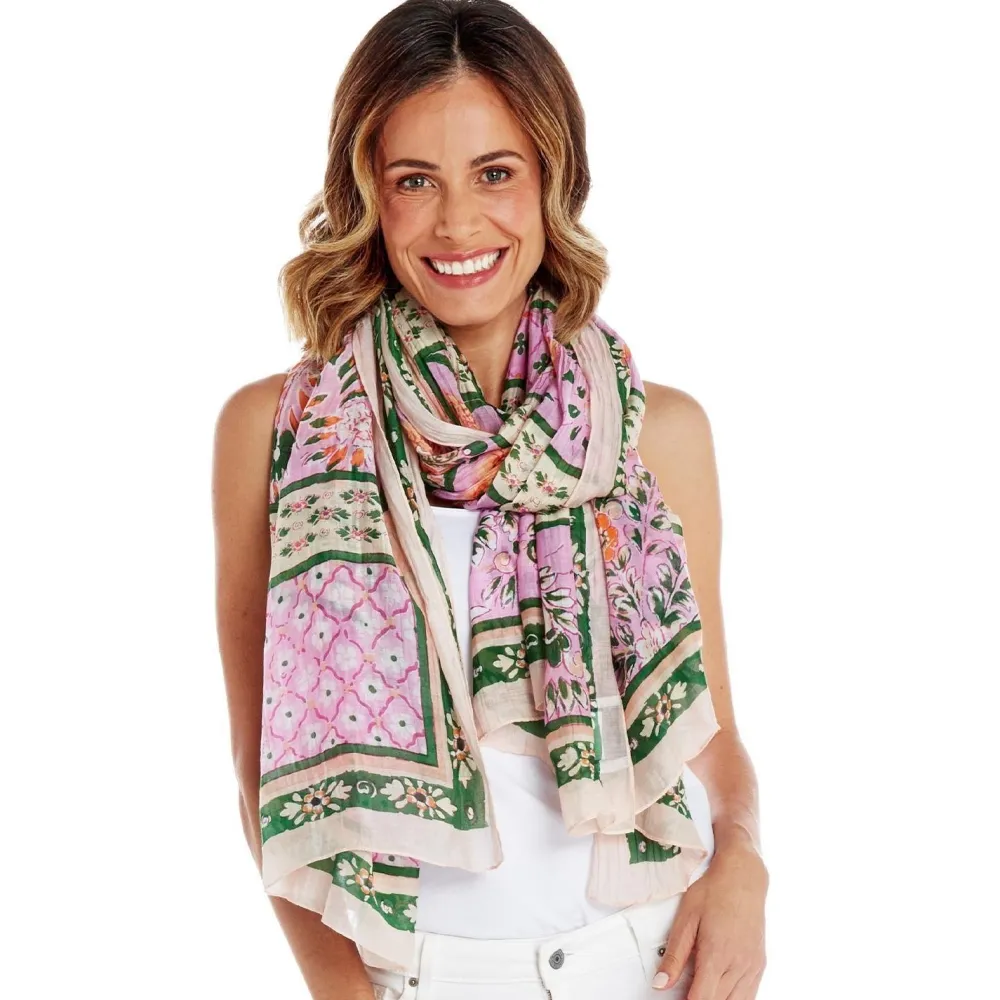 Folk Flowers Pink Scarf- Scarves & Wraps