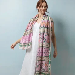 Folk Flowers Pink Scarf- Scarves & Wraps