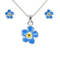 Forget Me Not Enamel Pendant Necklace & Earring Set- Necklaces & Pendants|Earrings
