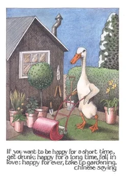 Gardening Duck Chinese Saying Card- Greeting Cards