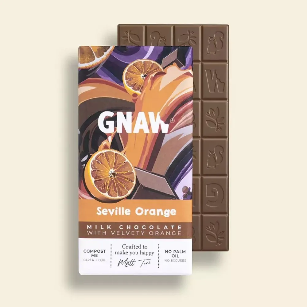 Gnaw Seville Orange Milk Chocolate Bar- British Chocolate