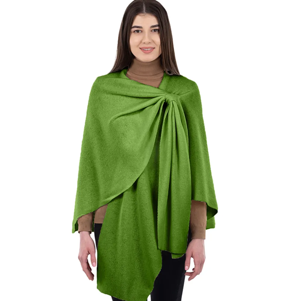 Green Lambswool Draped Shawl- Scarves & Wraps