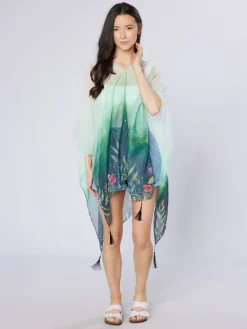 Green Wildflowers Recycled Bottle Poncho- Scarves & Wraps
