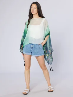 Green Wildflowers Recycled Bottle Poncho- Scarves & Wraps